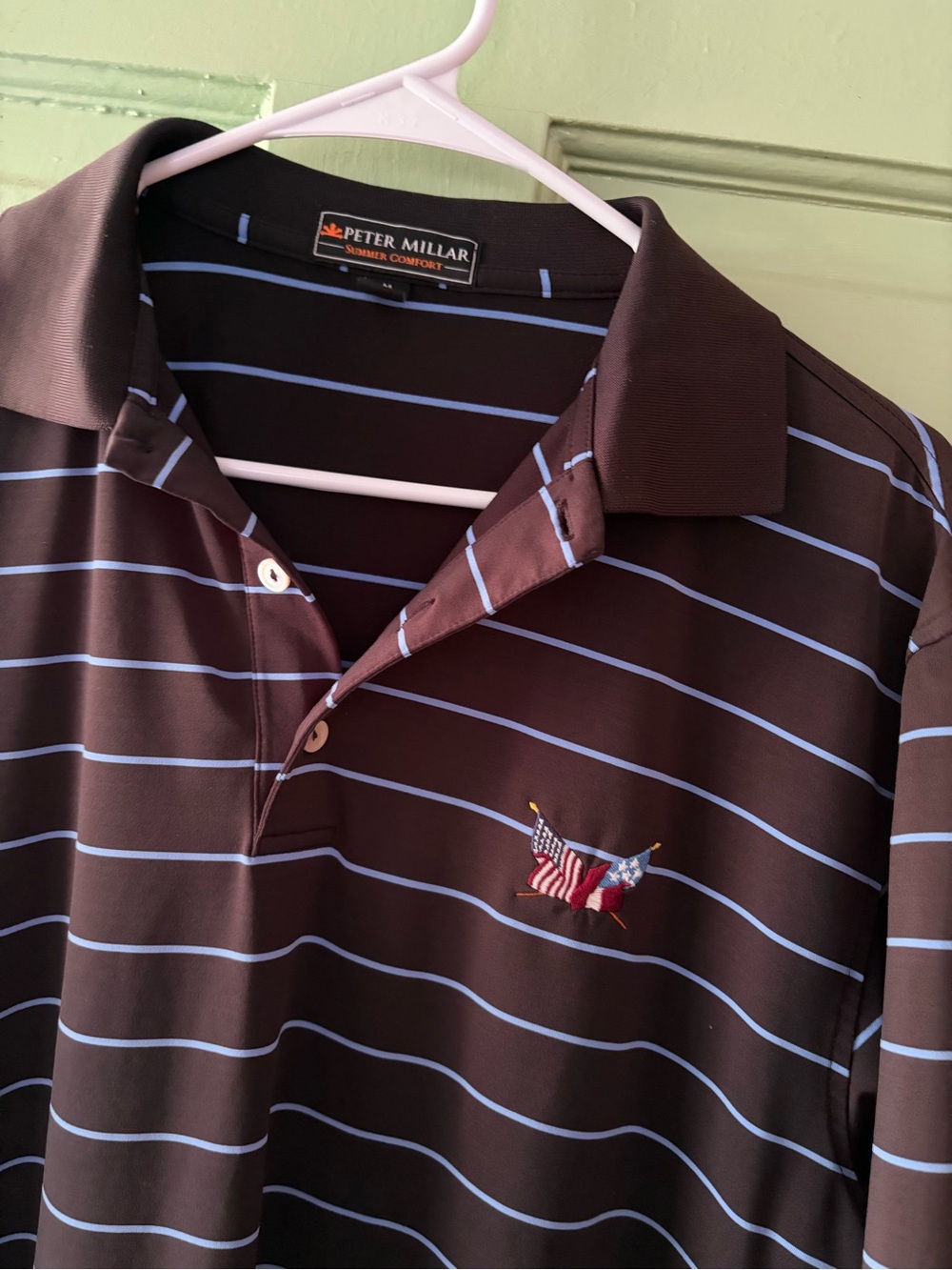 Peter Millar Black and White Striped Polo secession golf new